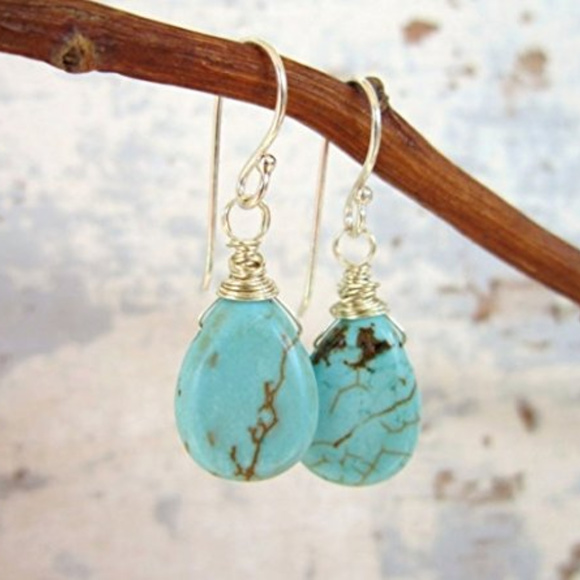 Turqouise Wire Wrap Earrings - Picture 2 of 2